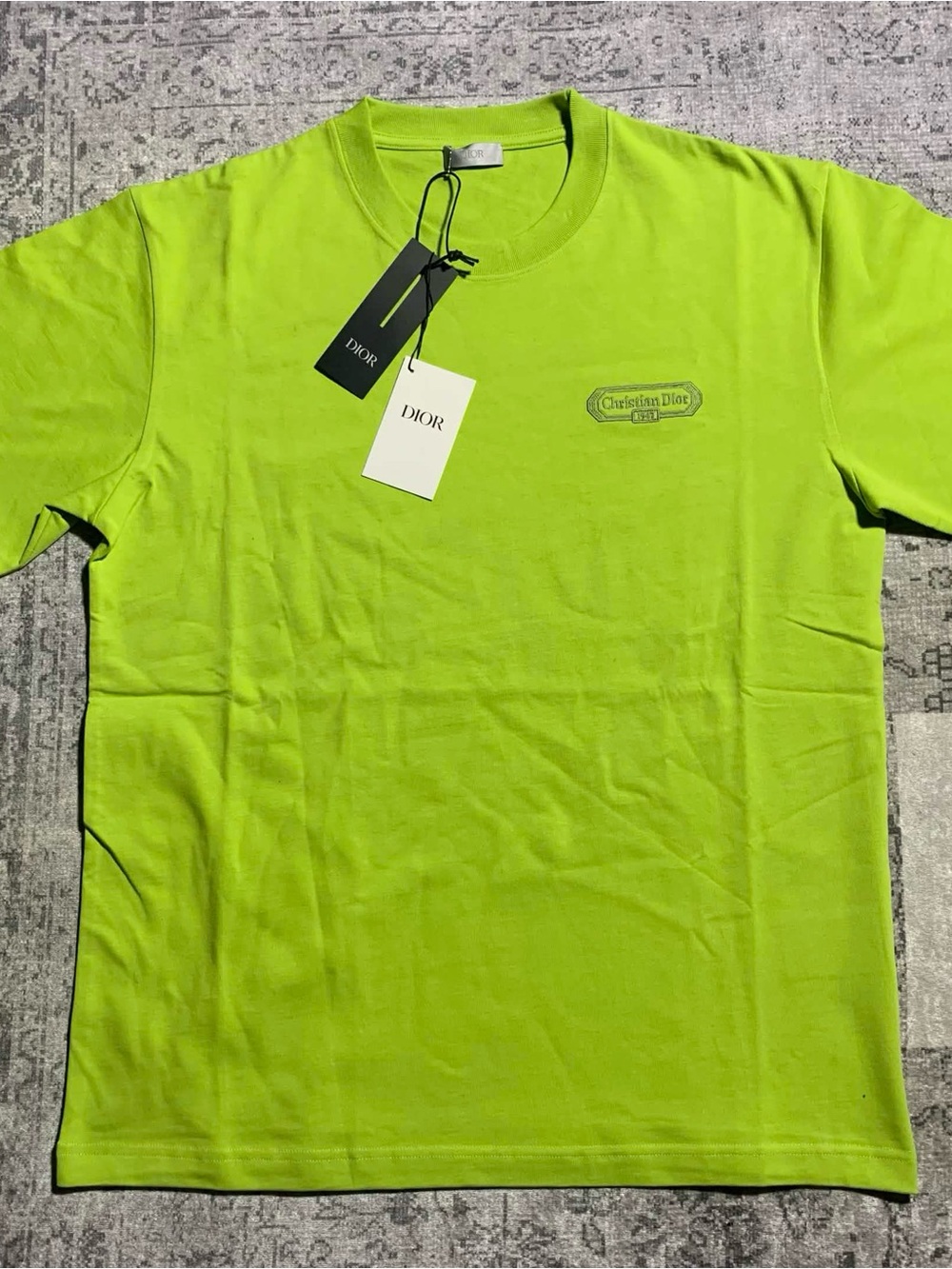 Dior Neon Lime Logo Short Sleeve Tee